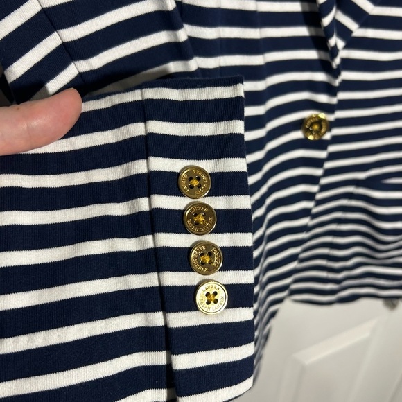 Lauren Ralph Lauren LRL Navy Striped Cotton Blazer Size XL Gold Button Details - Picture 4 of 12